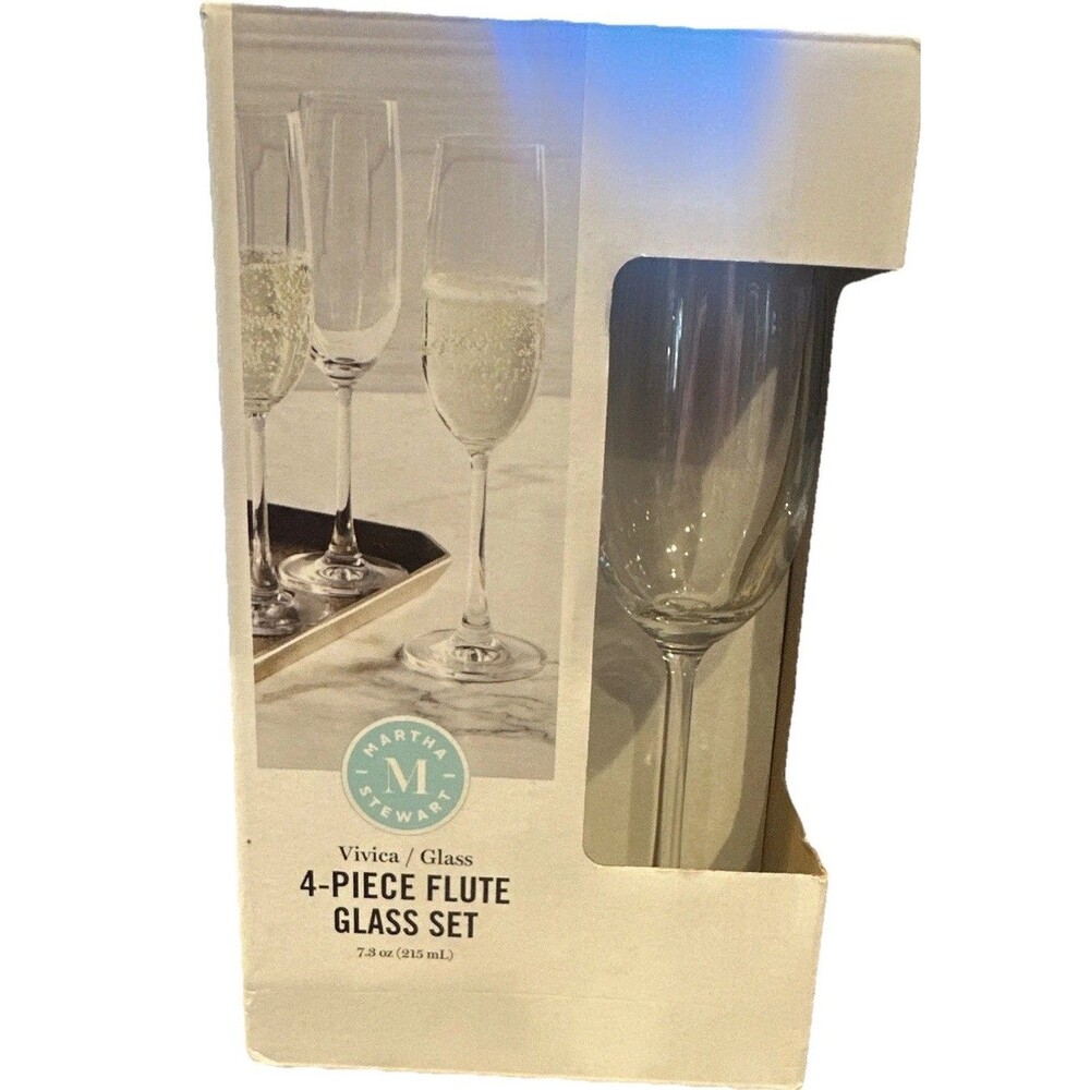 Martha Stewart Vivica Champagne Flutes Set of 4 Glasses 7.3 oz New in Box